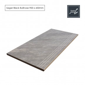 Bullnose Steps 900x450x20mm - Sagar Black Porcelain