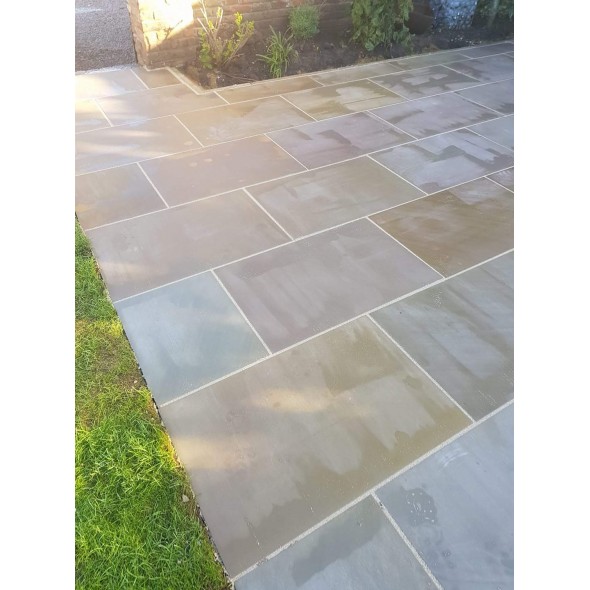 Sawn and Honed Raj Green Indian Sandstone Paving Patio Slabs 20mm 