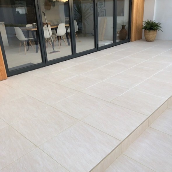 Premium Bianco Cream Vitrified Porcelain Paving Slabs Tiles 2cm patio paths ✔ 